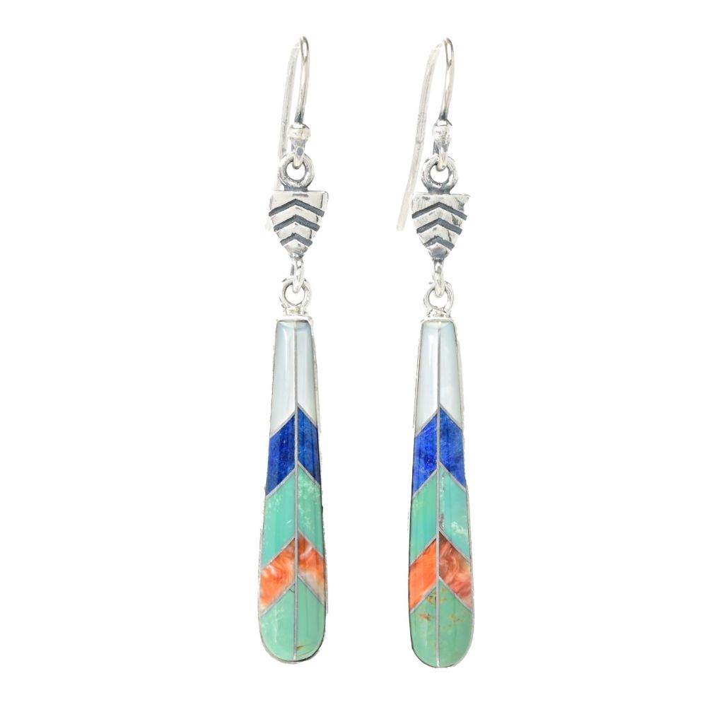 Southwest Elements Multi Gemstone Chevron Inlay Drop Earrings
