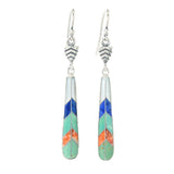 Southwest Elements Multi Gemstone Chevron Inlay Drop Earrings
