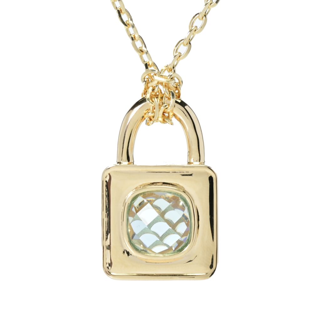 Toscana Italiana 18K Gold Plated Choice of Gem Cabochon Padlock Pendant w/ Chain