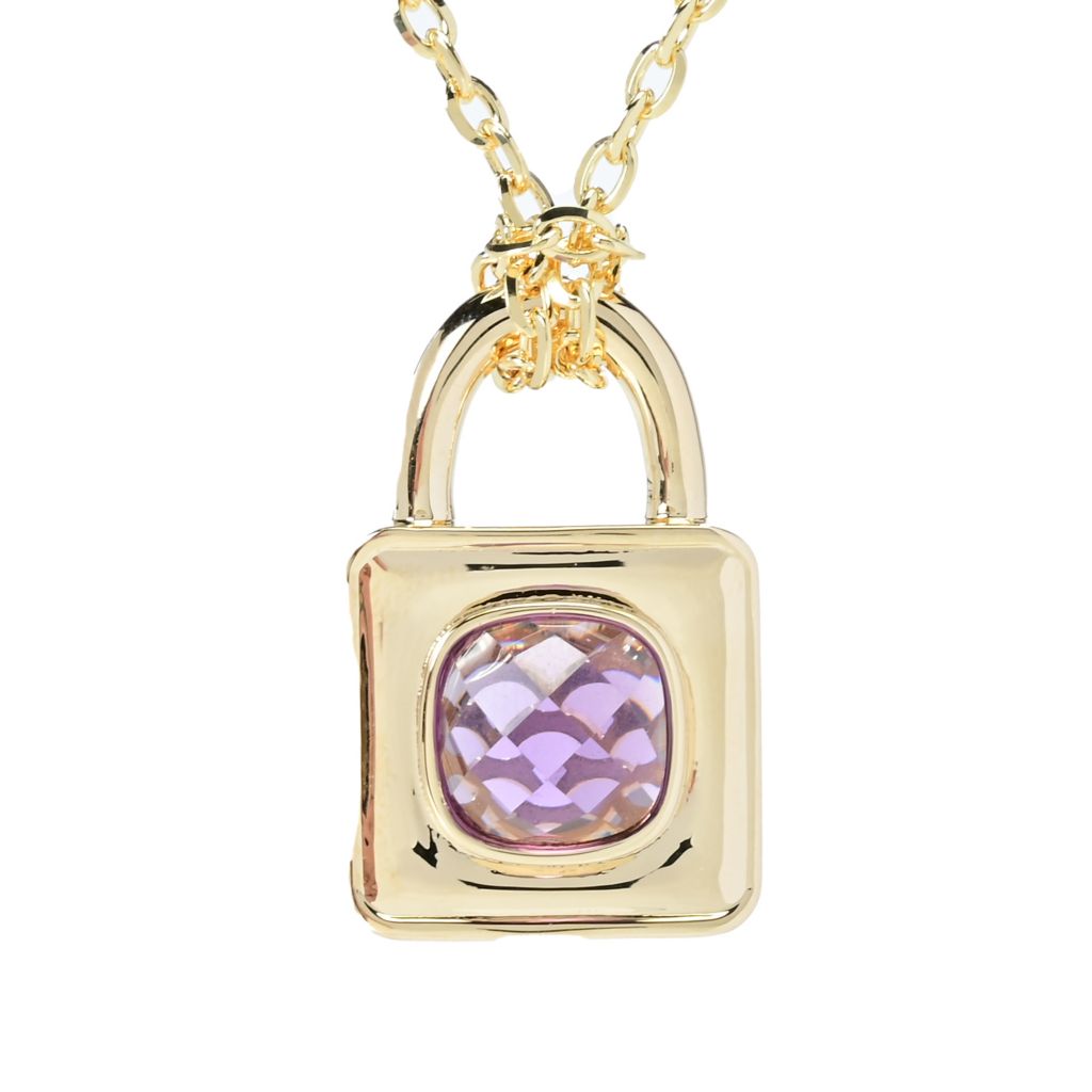 Toscana Italiana 18K Gold Plated Choice of Gem Cabochon Padlock Pendant w/ Chain