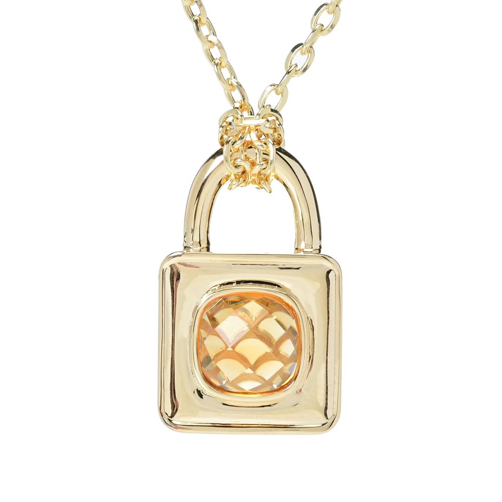 Toscana Italiana 18K Gold Plated Choice of Gem Cabochon Padlock Pendant w/ Chain
