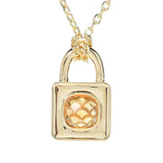 Toscana Italiana 18K Gold Plated Choice of Gem Cabochon Padlock Pendant w/ Chain