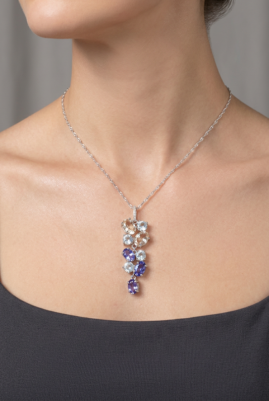 Gem Treasures 14.07ctw Exotic Gemstone Cluster Pendant w/ Chain