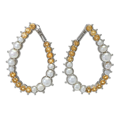 Platinum Plated Cultured Pearl & Choice of Gem Hoop Earrings