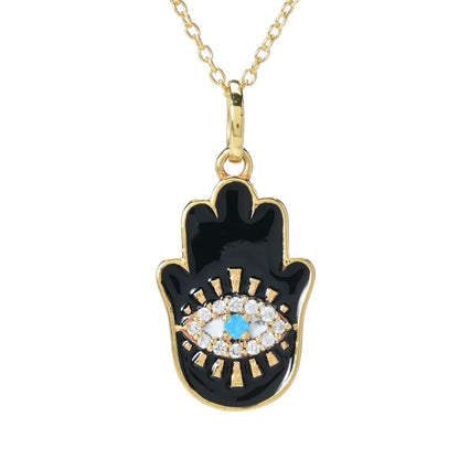 18K Gold Plated 0.19ctw Neon Apatite, Zircon & Enamel Hamsa Pendant w/ Chain