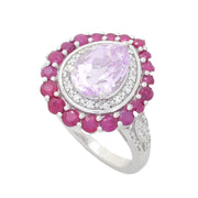 Gem Treasures 3.45ctw Kunzite, Burmese Ruby & White Zircon Halo Ring