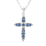 Gem Treasures 1.52ctw Ceylon Sapphire & Zircon Cross Pendant w/ Chain