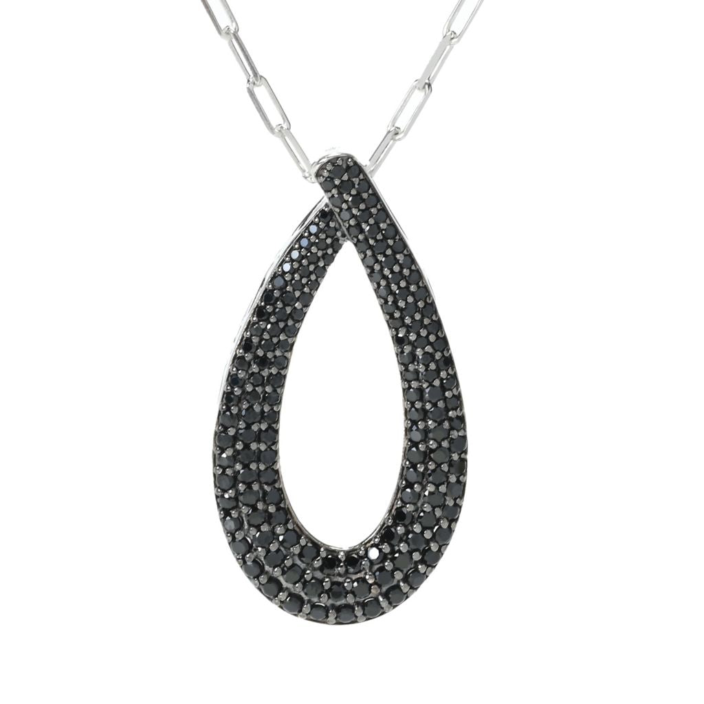 Gem Treasures Sterling Silver Black Spinel Teardrop Pendant w/ Chain