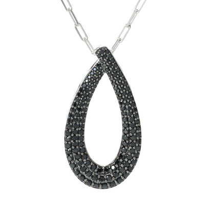 Gem Treasures Sterling Silver Black Spinel Teardrop Pendant w/ Chain