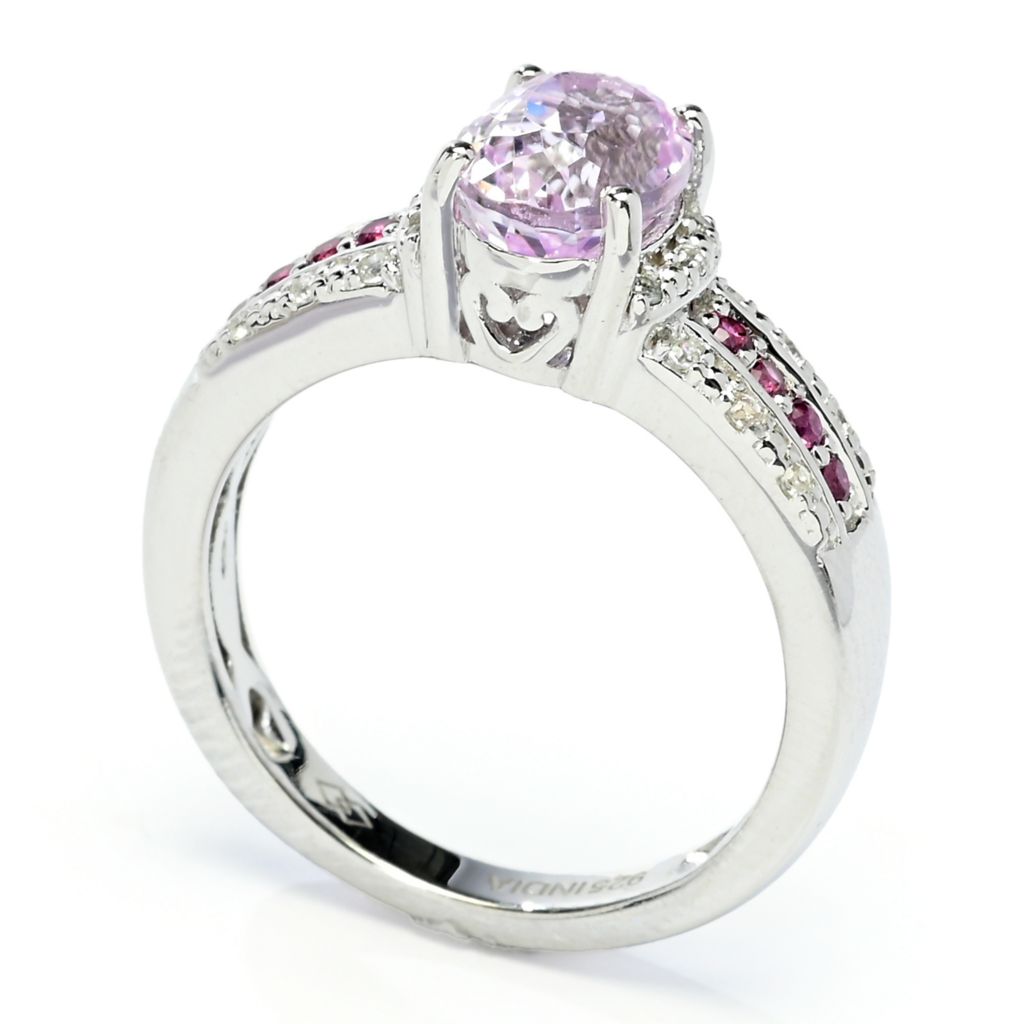 Gem Treasures 1.69ctw Kunzite, Rhodolite Garnet & White Zircon Ring