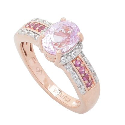 Gem Treasures 1.69ctw Kunzite, Rhodolite Garnet & White Zircon Ring