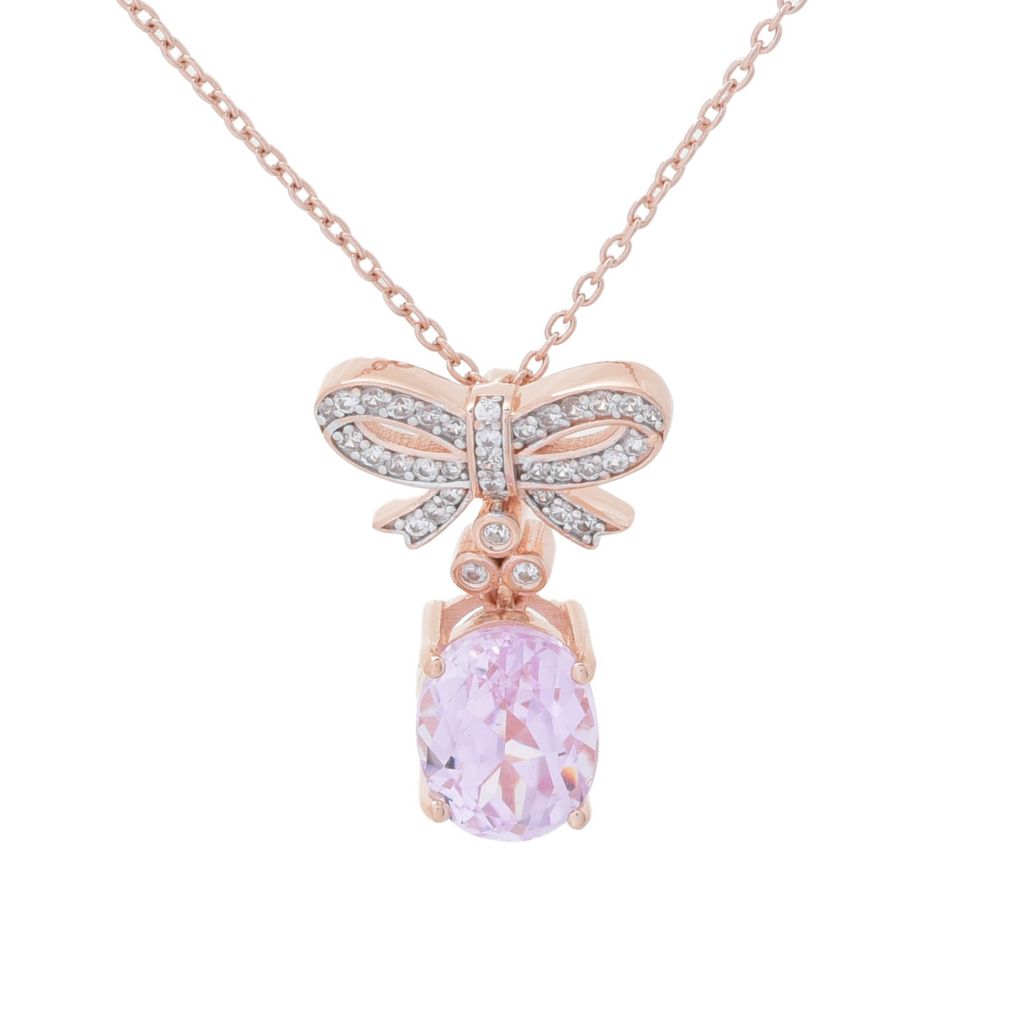 Gem Treasures 18K Rose Vermeil 3.70ctw Kunzite & Zircon Bow Pendant w/ Chain