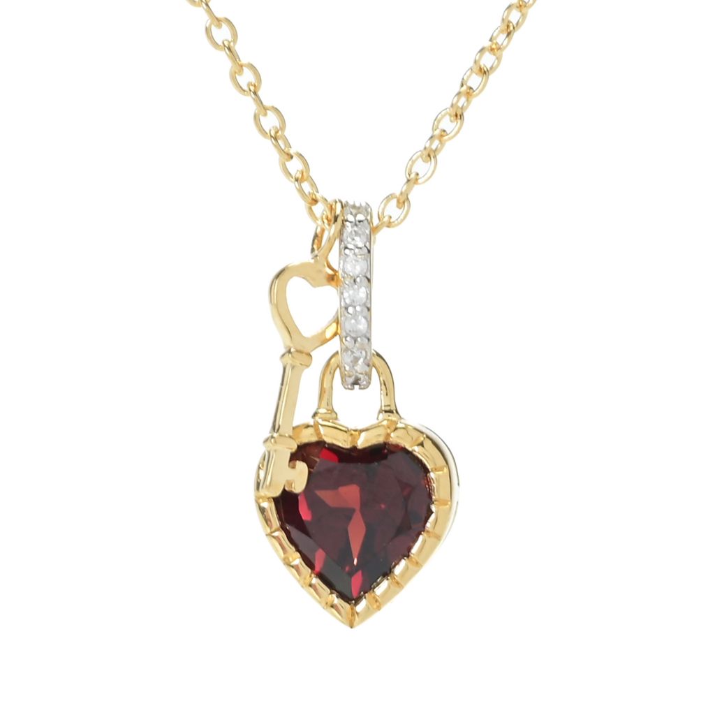 Gem Treasures Garnet & Zircon Padlock & Key Pendant w/ Chain