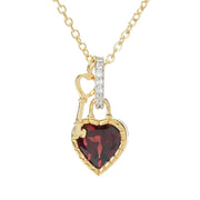 Gem Treasures Garnet & Zircon Padlock & Key Pendant w/ Chain