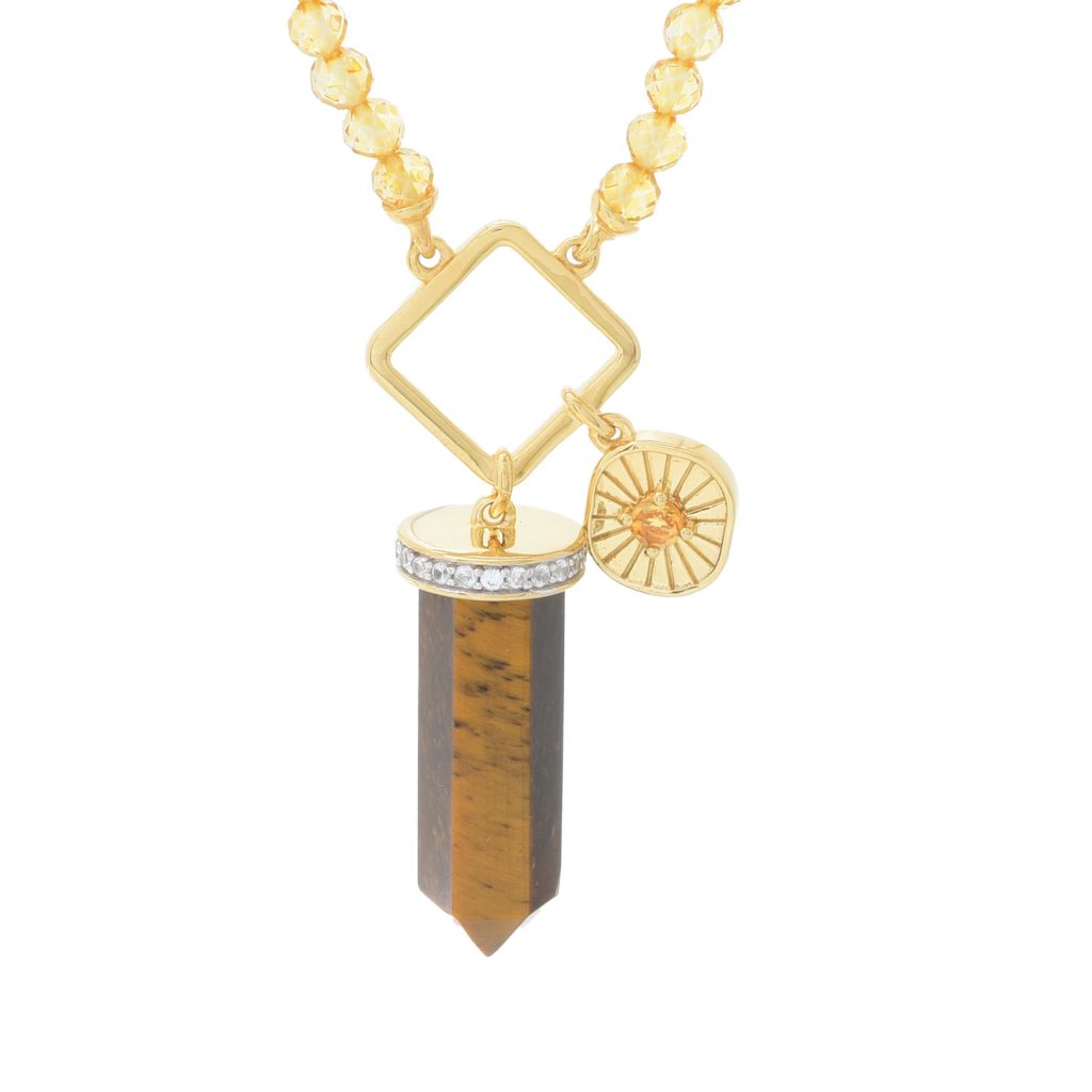 Gem Treasures 18K Vermeil Choice of Gem Crystal Charm Beaded Necklace