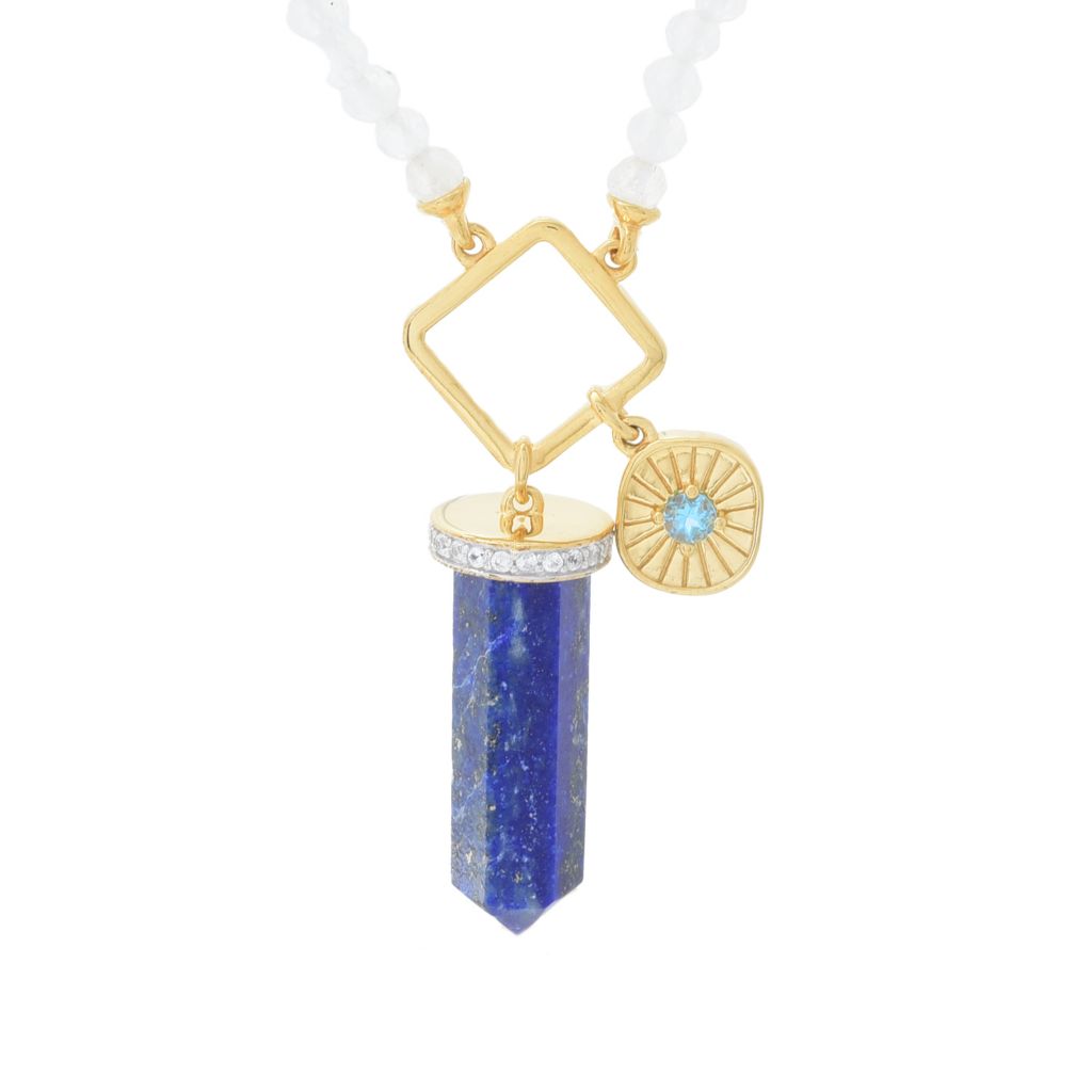 Gem Treasures 18K Vermeil Choice of Gem Crystal Charm Beaded Necklace