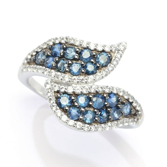 Gem Treasures 1.28ctw Ceylon Sapphire & Zircon Wave Bypass Ring