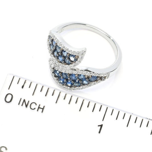 Gem Treasures 1.28ctw Ceylon Sapphire & Zircon Wave Bypass Ring