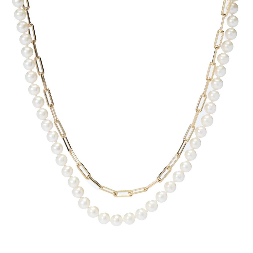 Imperial Pearl Freshwater Cultured Pearl & Paperclip Chain 2-Row Necklace
