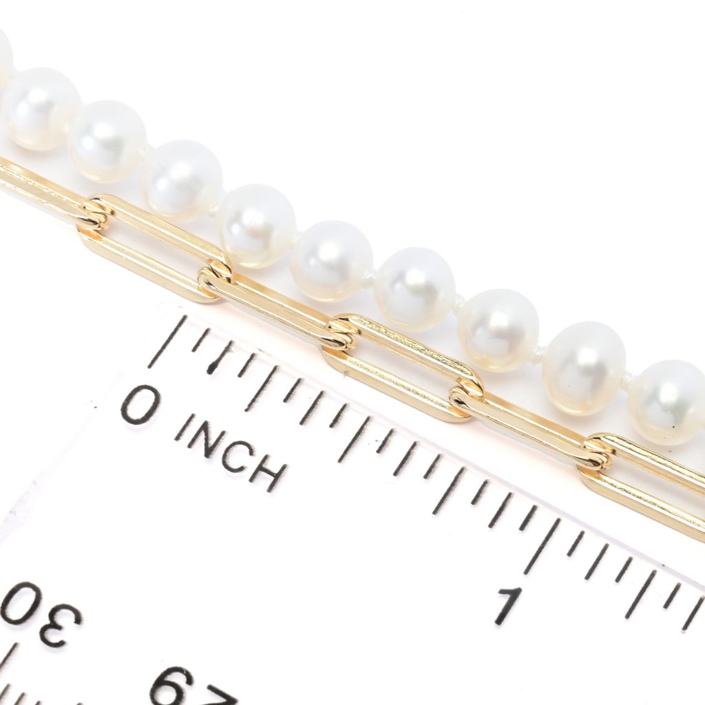 Imperial Pearl Freshwater Cultured Pearl & Paperclip Chain 2-Row Bracelet