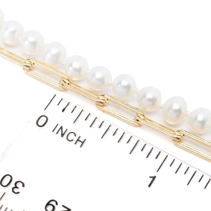 Imperial Pearl Freshwater Cultured Pearl & Paperclip Chain 2-Row Bracelet