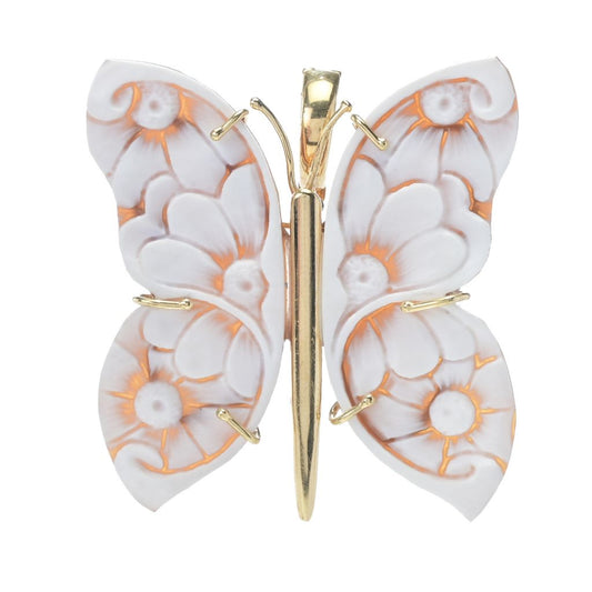 Cameo Italiano 18K Gold Plated 45x19mm Butterfly Shell Cameo Pendant