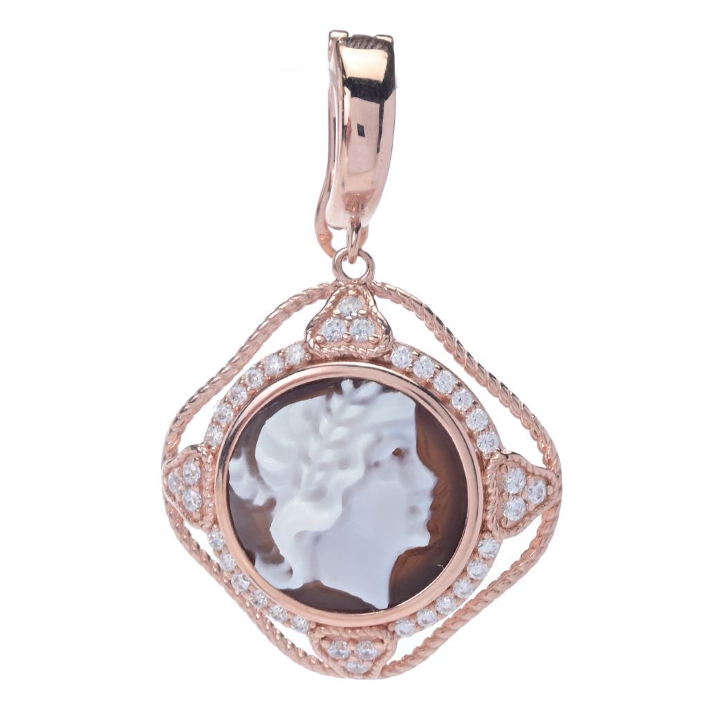 Cameo Italiano "Florence" 12mm Portrait Cameo & Simulated Diamond Pendant