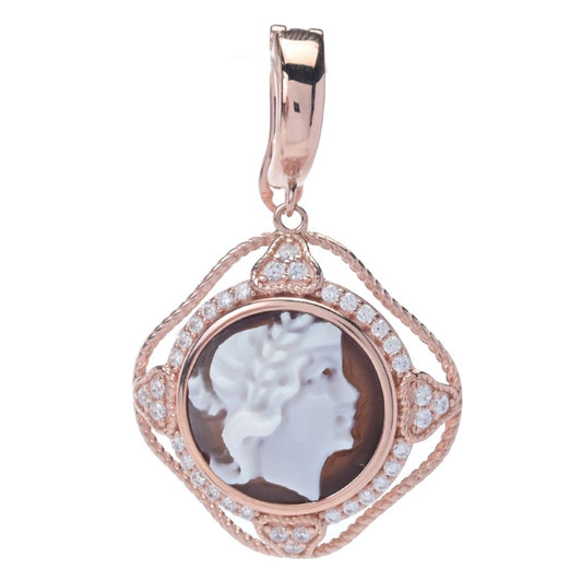Cameo Italiano "Florence" 12mm Portrait Cameo & Simulated Diamond Pendant