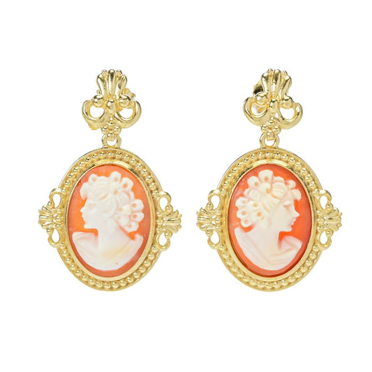 Cameo Italiano "Victoria" 18x13mm Portrait Cameo Bead Frame Drop Earrings