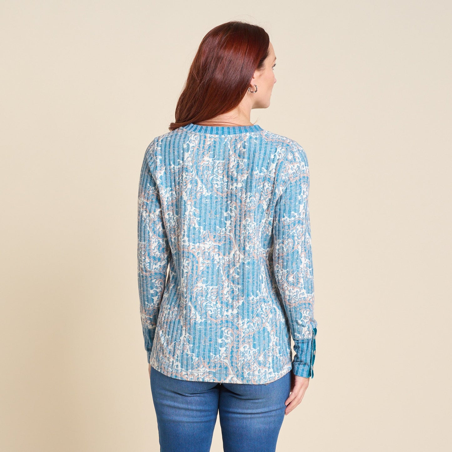Christopher & Banks Floral Print Rib Knit Long Sleeve Tee