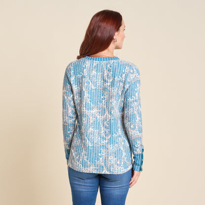 Christopher & Banks Floral Print Rib Knit Long Sleeve Tee