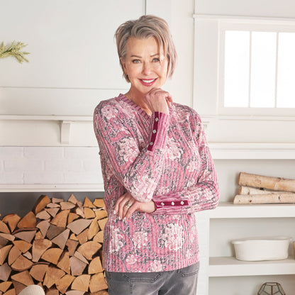 Christopher & Banks Floral Print Rib Knit Long Sleeve Tee
