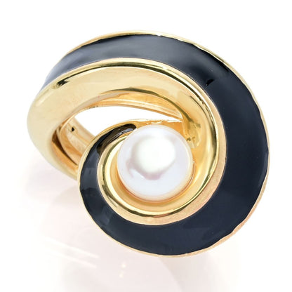 Graziella 23K Gold Plated 14mm Cultured Pearl & Enamel Wrap Ring