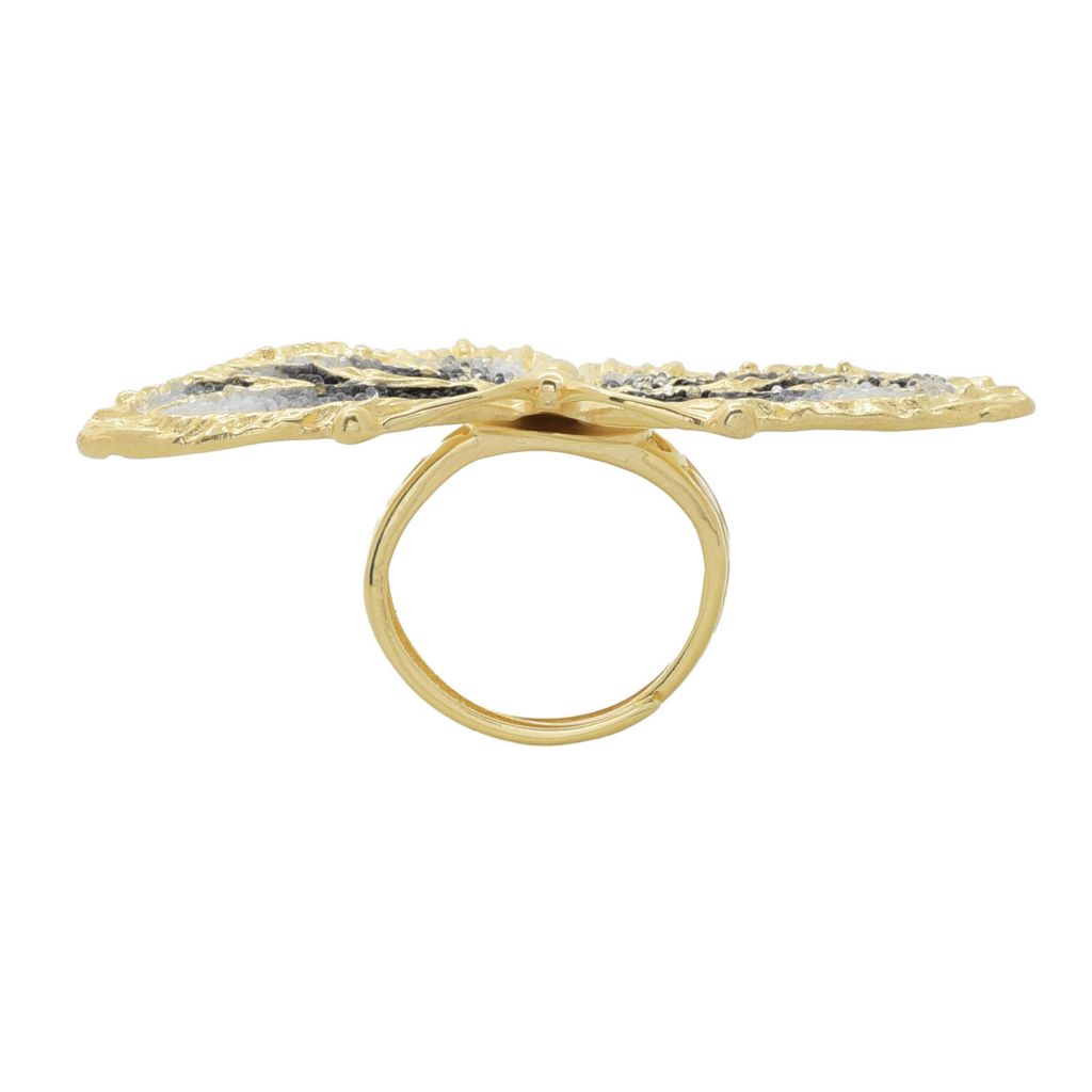 Graziella 23K Gold Plated White Enamel Butterfly Ring