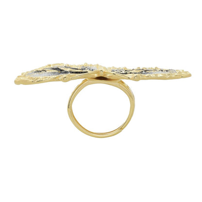 Graziella 23K Gold Plated White Enamel Butterfly Ring