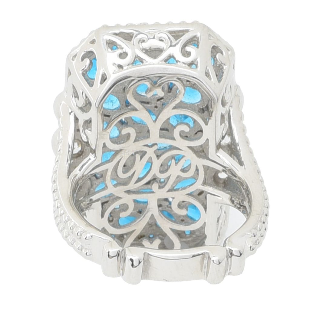 Sterling Silver 4.66ctw Neon Apatite & White Zircon Cluster Elongated Ring