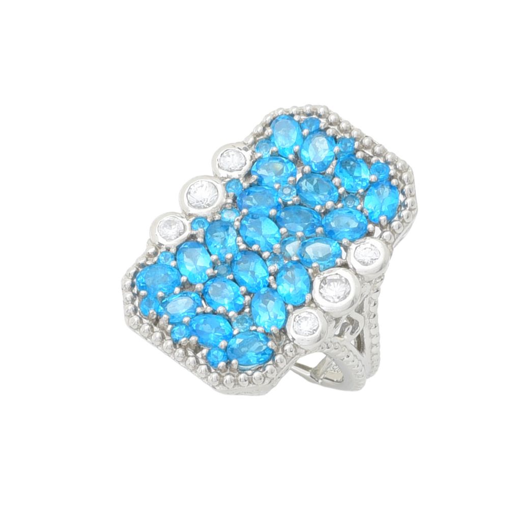 Sterling Silver 4.66ctw Neon Apatite & White Zircon Cluster Elongated Ring