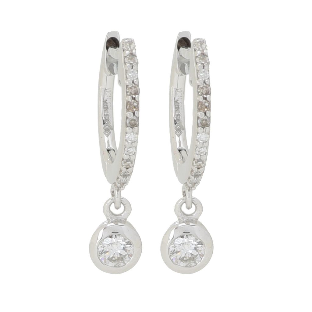 Diamond Treasures 0.34ctw Bezel Set Diamond Charm Huggie Hoop Earrings