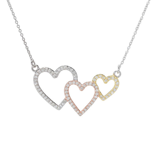 Diamond Treasures 0.54ctw Diamond Interlocking Hearts Tri-Color Necklace