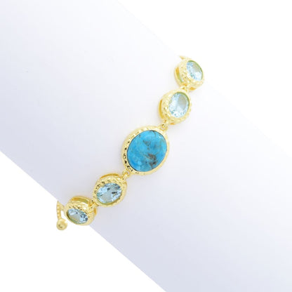18K Gold Plated Opaque & Faceted Gemstone Adjustable Bolo Bracelet