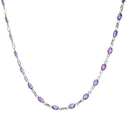 Platinum Plated 7x5mm African Amethyst 18" Station Necklace