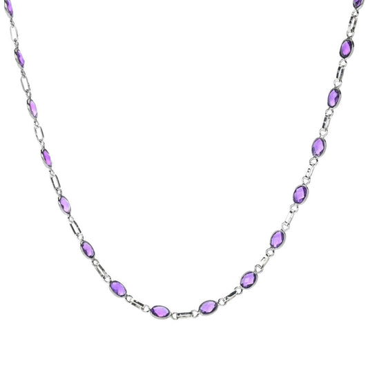 Platinum Plated 7x5mm African Amethyst 18" Station Necklace