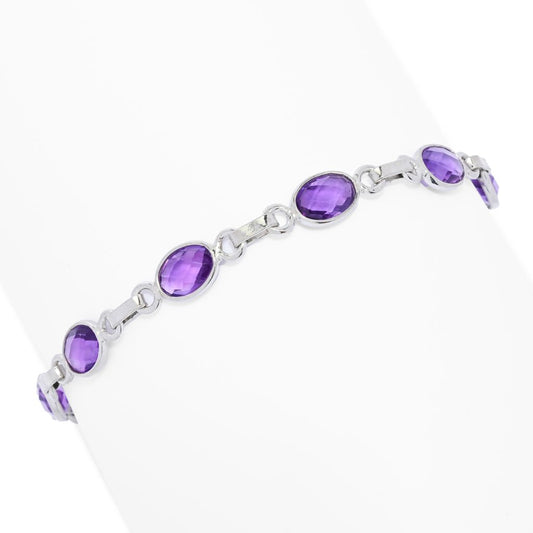 Platinum Plated 7x5mm African Amethyst Oval 7" Station Bracelet
