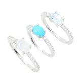 Platinum Plated Sleeping Beauty Turquoise, Moonstone & Blue Topaz Set of 3 Rings