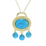 18K Gold Plated Blue Mohave Turquoise Rope Detailed Bead Fringe Pendant with Chain