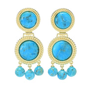 18K Gold Plated Mohave Turquoise Rope Detailed Drop Earrings