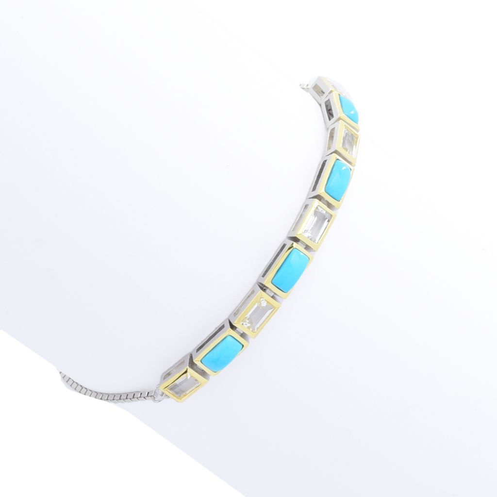 Two-Tone Sleeping Beauty Turquoise & White Topaz Adjustable Bolo Bracelet