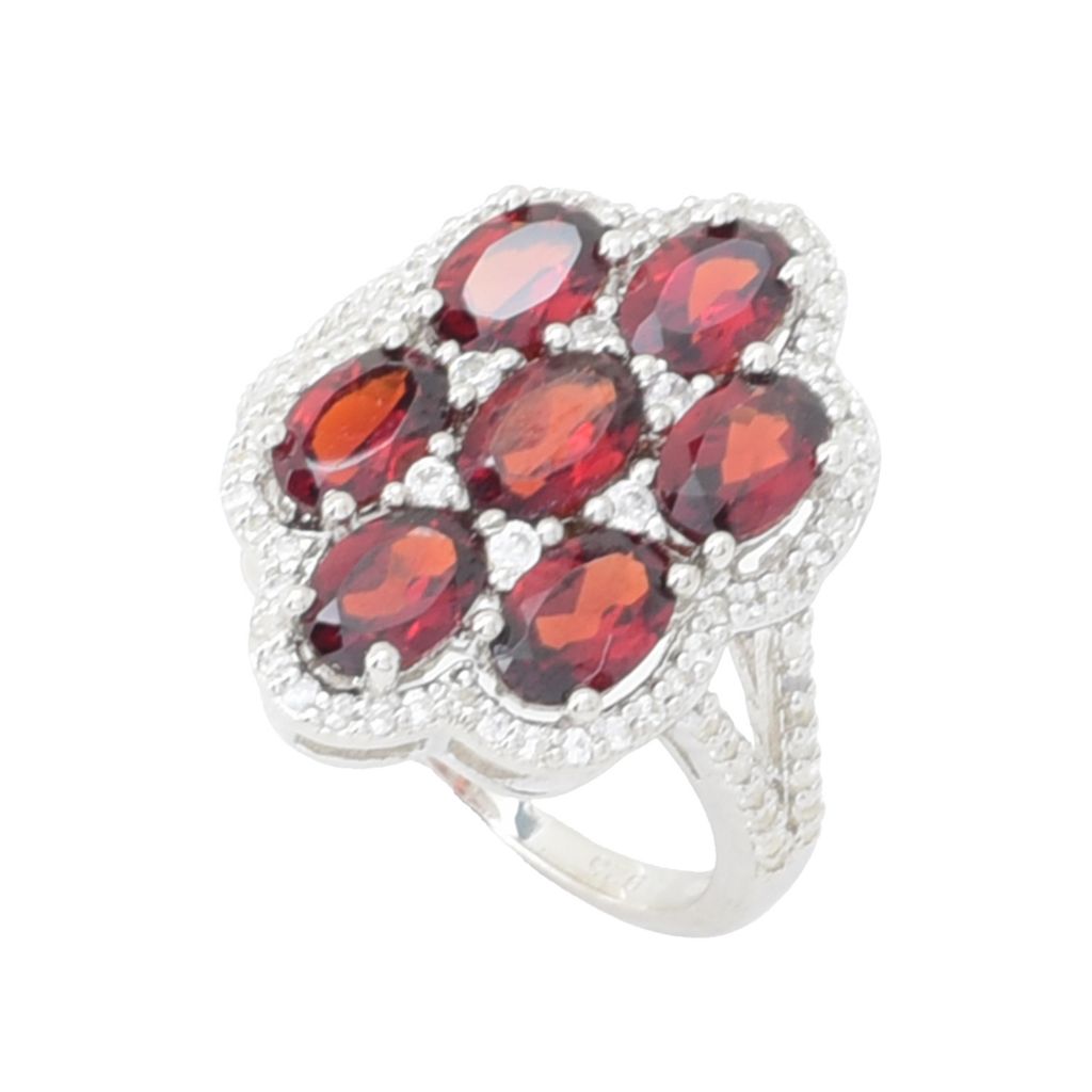 Platinum Plated 4.95ctw Garnet & White Zircon Cluster Ring
