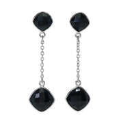 Platinum Plated Cushion Shape Black Onyx Dangle Earrings