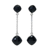 Platinum Plated Cushion Shape Black Onyx Dangle Earrings